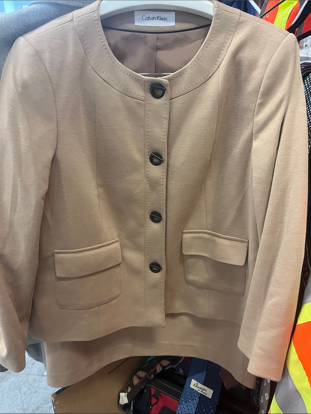 Calvin Klein Beige Collarless Button Blazer